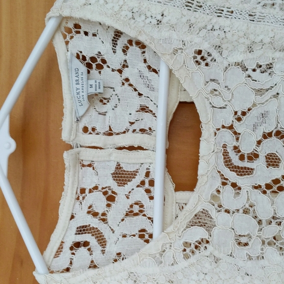 Lucky Brand Floral Lace Crocheted Whimsical Dainty Transparent Top Medium Ivory - Picture 6 of 16